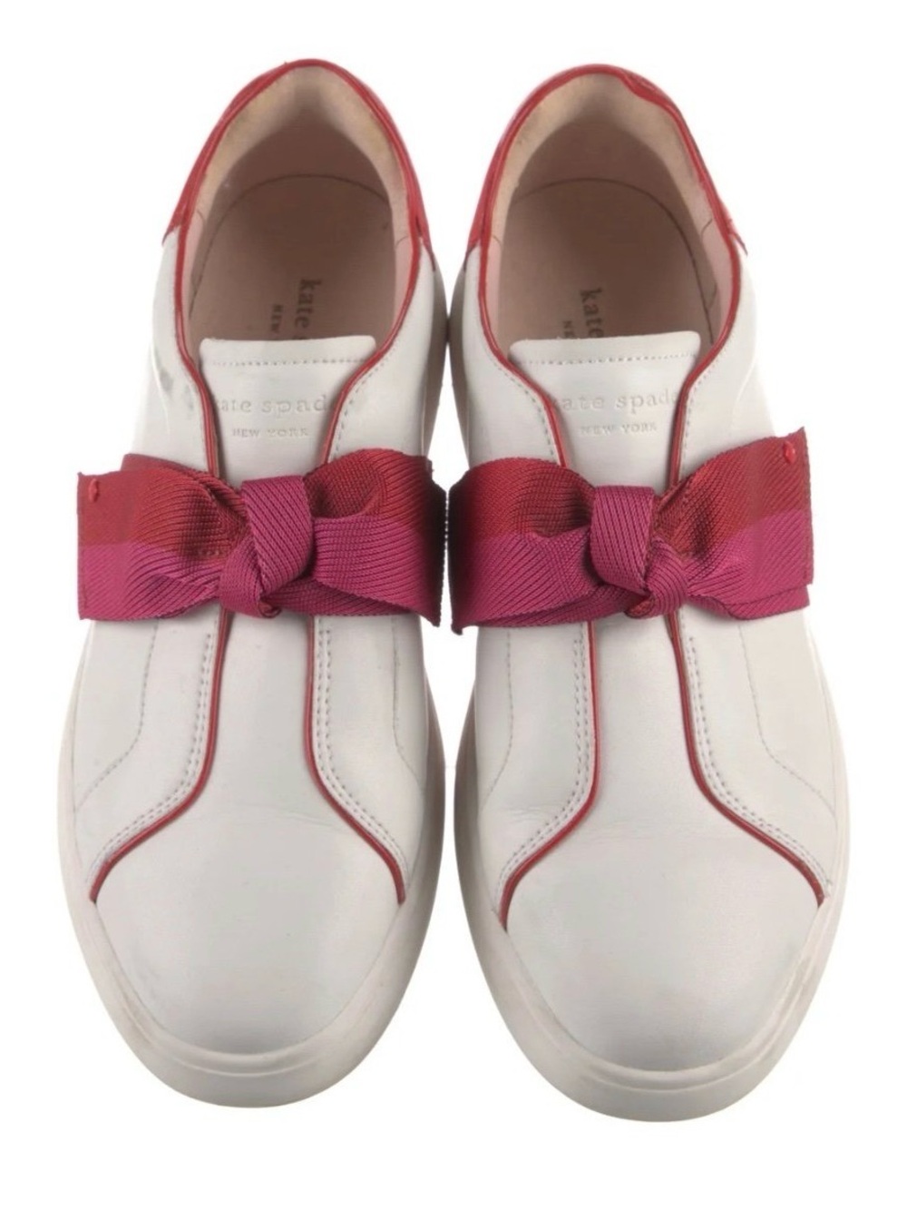 kate spade New York White Leather Slip-On Sneakers Pink Bow 10 runs smaller 9.5